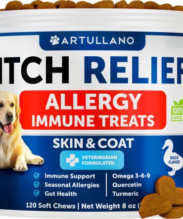 Dog Allergy Relief Chews Itching Skin Relief for Dogs Fish Oil Omega 3 Seasonal Allergies Pills Skin & Coat Anti ItchHot Spots Treatment Canine Immune Health Supplement 120 Soft Treats