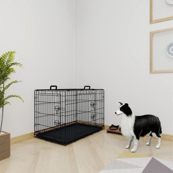 36 inches Black wire dog cage double lock mechanism two doors two handles Double bolt - Image 2