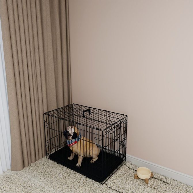 30-inch Black wire dog cage double lock mechanism double door single handle Single bolt - Image 2