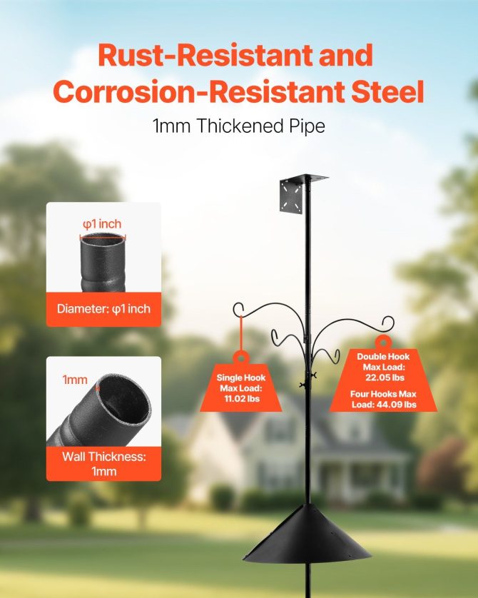 92 Inch Bird Feeding Station 4 Hook Wild Bird Feeder Stand Pole - Image 2