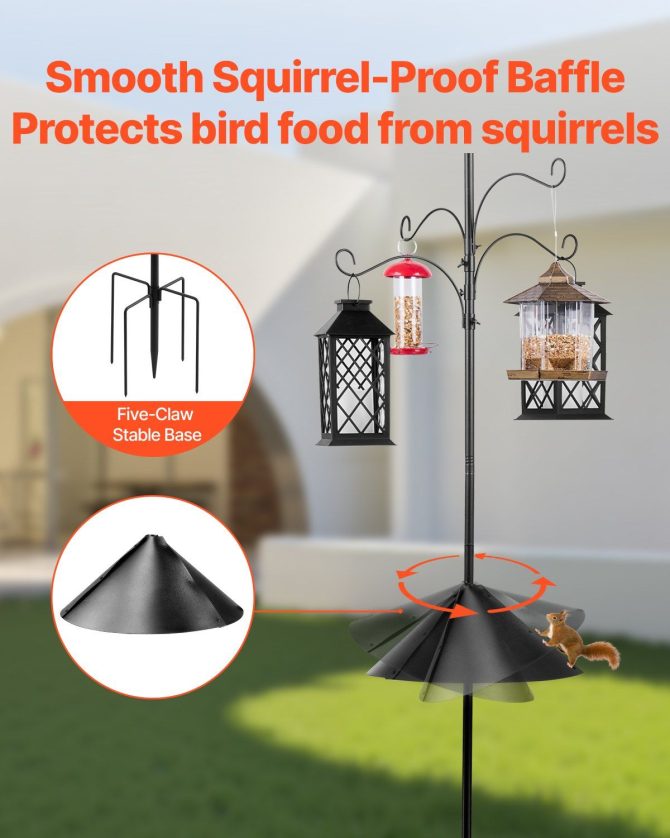 92 Inch Bird Feeding Station 4 Hook Wild Bird Feeder Stand Pole - Image 3