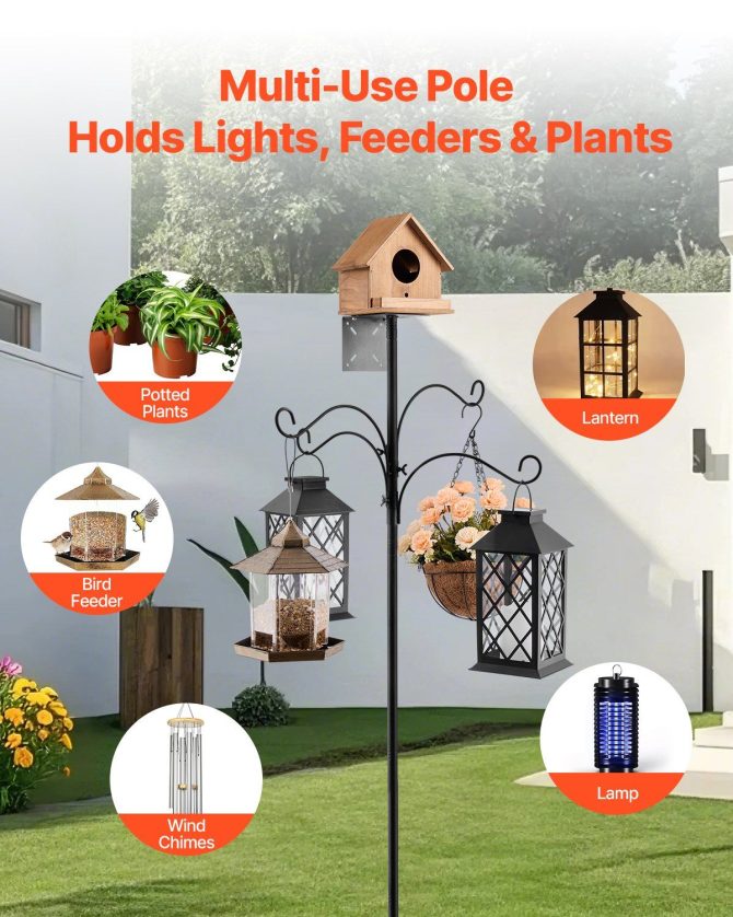 92 Inch Bird Feeding Station 4 Hook Wild Bird Feeder Stand Pole - Image 5