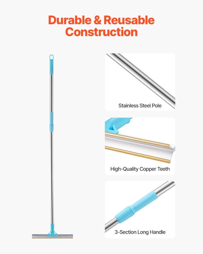 Pet Hair Carpet Rake 35.83-55.51 in Adjustable Long Handle Pet Hair Broom Tool - Image 3