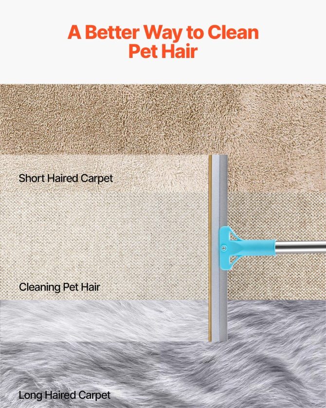 Pet Hair Carpet Rake 35.83-55.51 in Adjustable Long Handle Pet Hair Broom Tool - Image 4