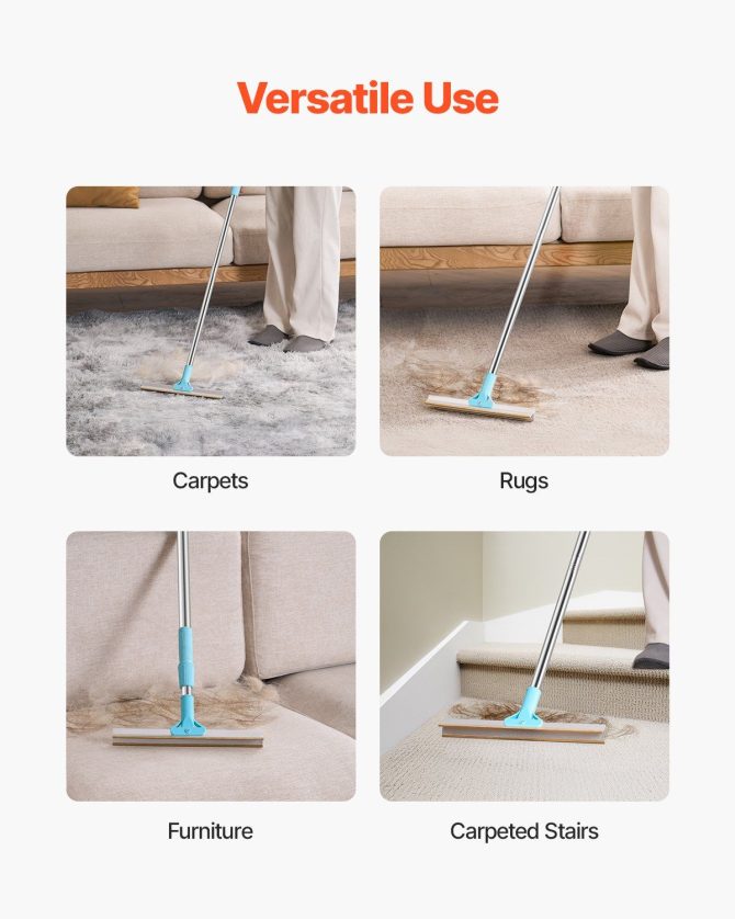 Pet Hair Carpet Rake 35.83-55.51 in Adjustable Long Handle Pet Hair Broom Tool - Image 6