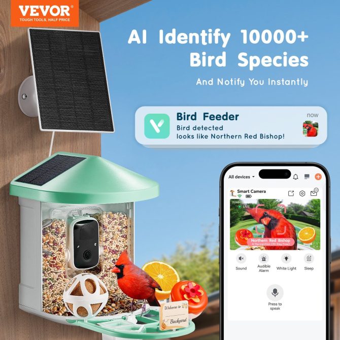 VEVOR Smart Bird Feeder with Camera AI Identify 10000+ Bird Specie Solar-Powered - Image 2