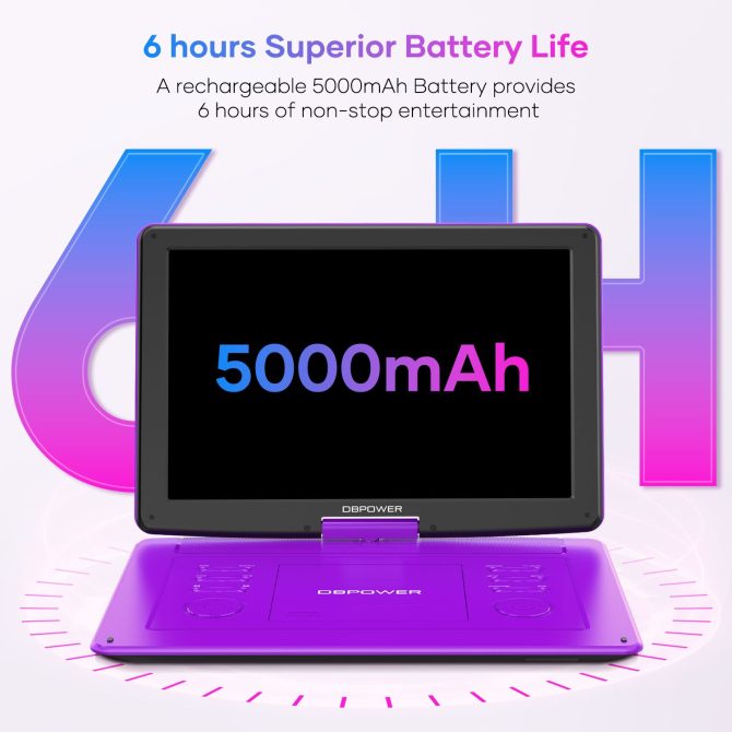 17.9" Portable DVD Player with 15.6" Large HD Swivel Screen, 6 Hour Rechargeable Battery, Support USB/SD and Multiple Disc Formats, High Volume Speaker, Car Charger - Image 3