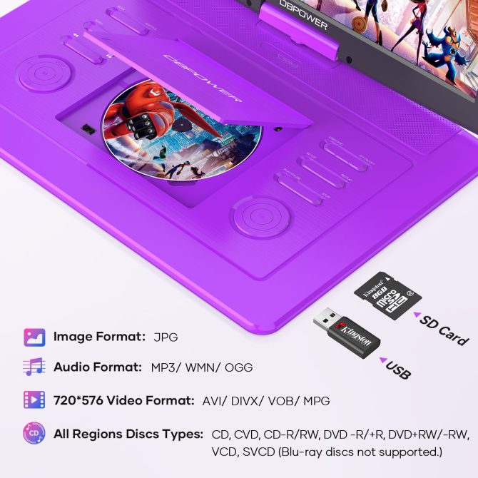 17.9" Portable DVD Player with 15.6" Large HD Swivel Screen, 6 Hour Rechargeable Battery, Support USB/SD and Multiple Disc Formats, High Volume Speaker, Car Charger - Image 4