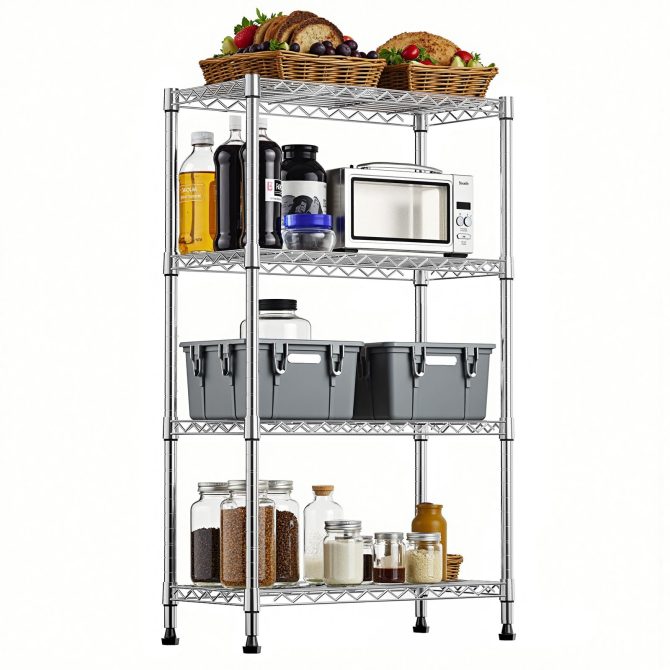 1000 lbs Storage Shelving Steel Heavy Duty 4-Tier Utility Shelving Unit Steel Organizer Wire Rack for Home,Kitchen,Office,Chrome (13.7" D x 29.5" W x 47.2" H) - Image 7