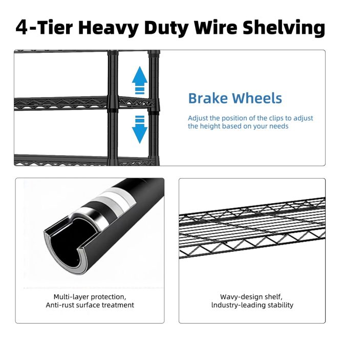 1000 lbs Storage Shelving Steel Heavy Duty 4-Tier Utility Shelving Unit Steel Organizer Wire Rack for Home,Kitchen,Office,Chrome (13.7" D x 29.5" W x 47.2" H) - Image 5