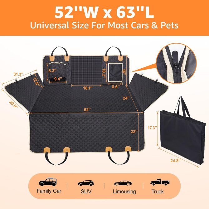 Dog Car Seat Cover for Back Seat, Cover Hard Bottom, Dog Hammock for car Detachable and Foldable for Car, SUV, Truck, Waterproof Truck Seat Protector for Dogs Back Seat - Image 2
