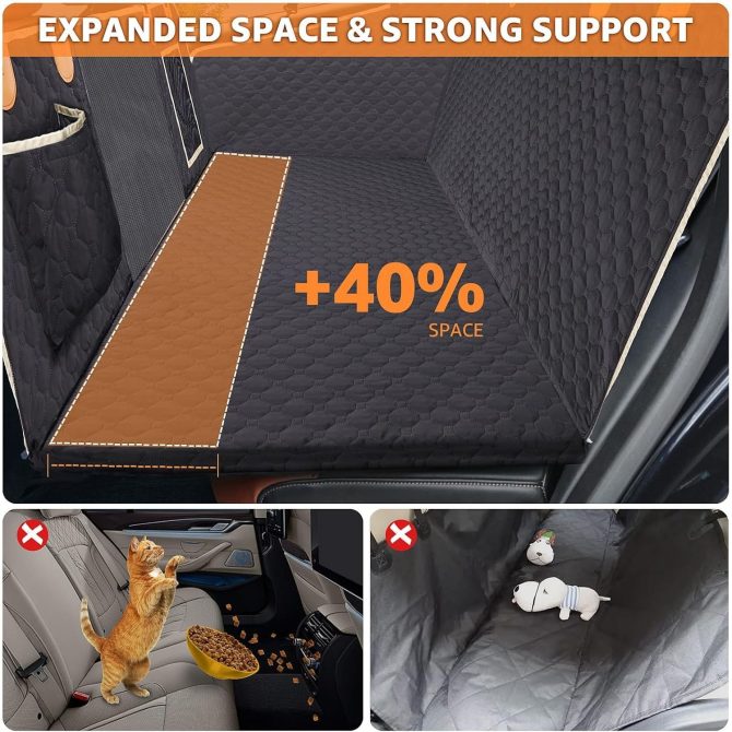 Dog Car Seat Cover for Back Seat, Cover Hard Bottom, Dog Hammock for car Detachable and Foldable for Car, SUV, Truck, Waterproof Truck Seat Protector for Dogs Back Seat - Image 3