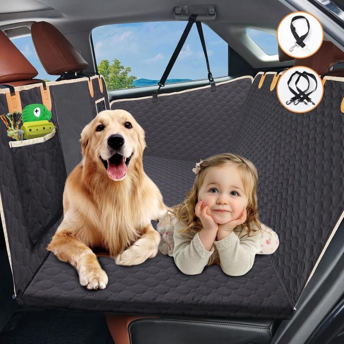 Dog Car Seat Cover for Back Seat, Cover Hard Bottom, Dog Hammock for car Detachable and Foldable for Car, SUV, Truck, Waterproof Truck Seat Protector for Dogs Back Seat