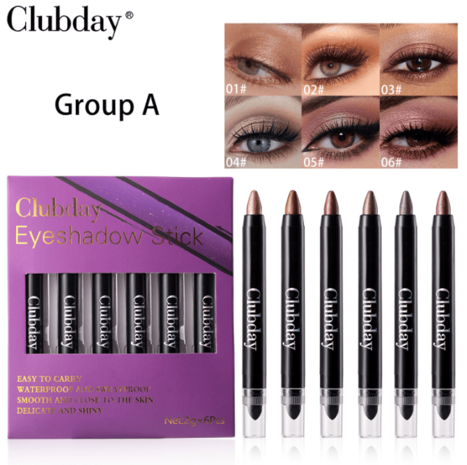 PSC001-003A  6-color double-ended eyeshadow stick for eye makeup, 24-hour texture, single unit 2g. Natural and three-dimensional eyebrow and eyelash mascara, eyelash curler, long-lasting matte eyeb