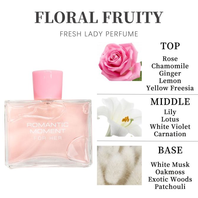 3.4fl Oz Women's Eau De Parfum - ROMANTIC MOMENT - Floral & Woody - With Rose, Chamomile, and Lemon - Medium Intensity Perfume - Image 2