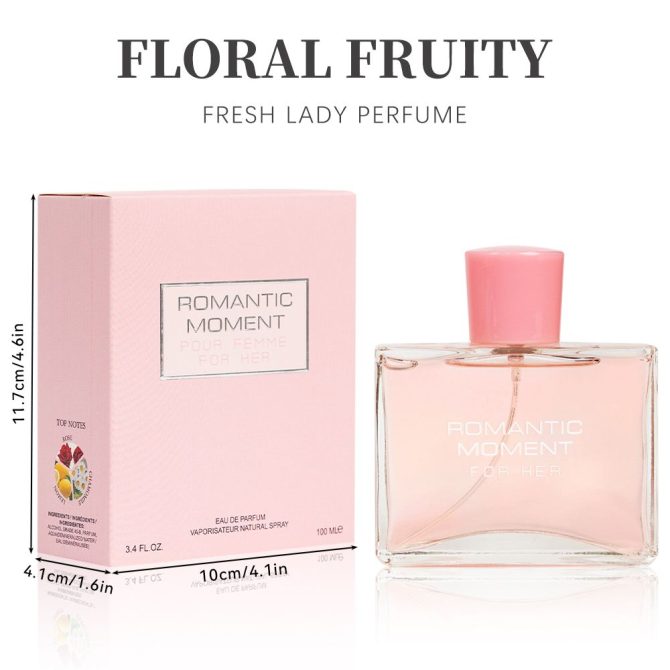3.4fl Oz Women's Eau De Parfum - ROMANTIC MOMENT - Floral & Woody - With Rose, Chamomile, and Lemon - Medium Intensity Perfume - Image 14