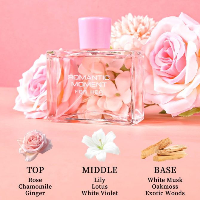 3.4fl Oz Women's Eau De Parfum - ROMANTIC MOMENT - Floral & Woody - With Rose, Chamomile, and Lemon - Medium Intensity Perfume - Image 20