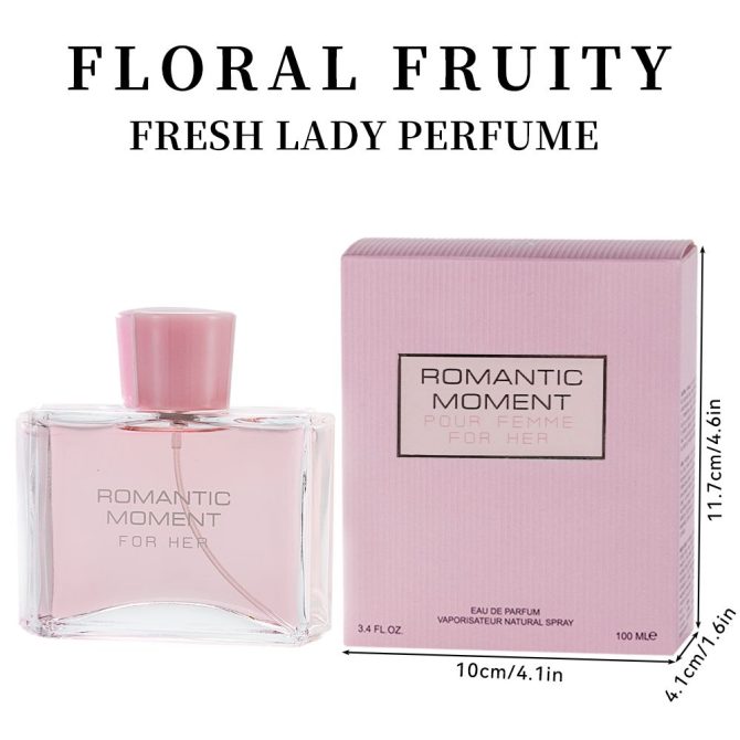 3.4fl Oz Women's Eau De Parfum - ROMANTIC MOMENT - Floral & Woody - With Rose, Chamomile, and Lemon - Medium Intensity Perfume - Image 8