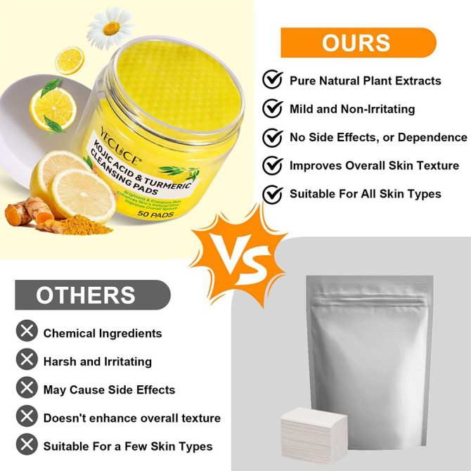 2-JAR Turmeric Kojic Acid Cleansing Pads -Cleansing & Hydrating Facial Pads, Facial Cleansing for All Skin Type - Image 2