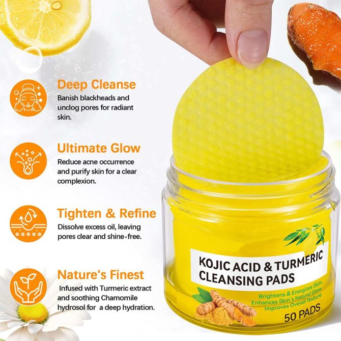 2-JAR Turmeric Kojic Acid Cleansing Pads -Cleansing & Hydrating Facial Pads, Facial Cleansing for All Skin Type - Image 5