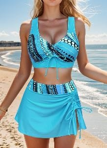 Women Plus Size Two Piece Swimsuit Sets Twist Front Bikini Bathing Suit with Drawstring Ruched Bottom