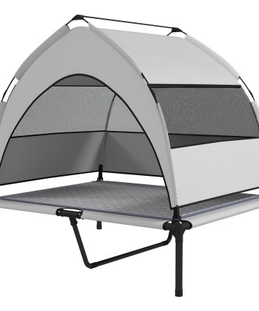 PawHut Elevated Dog Bed with Removable Canopy, Portable Outside Raised Pet Cot with Cooling Pad, Storage Bag, 36" x 29.5" x 35"