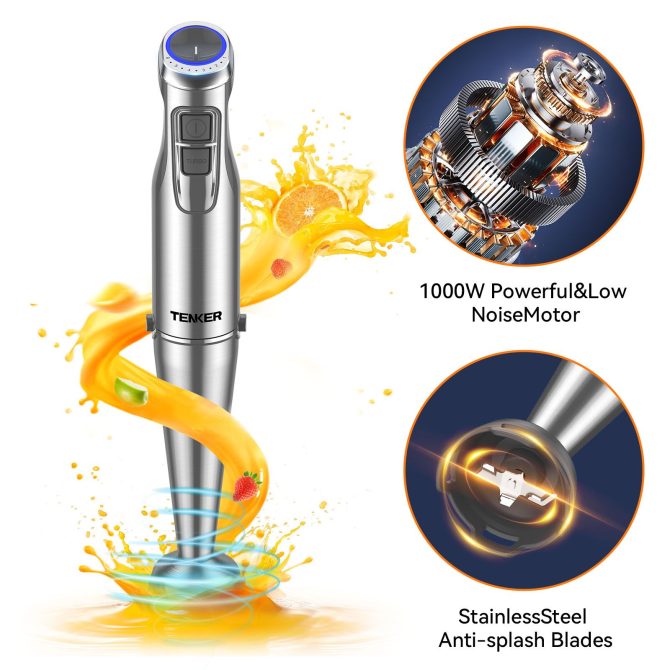 TENKER 1100W Immersion Hand Blender, Stainless Steel Stick Blender with 12-Speed & Turbo Mode, 5-in-1 Handheld Blender with 600ml Mixing Beaker with Lid, 500ml Chopper, Whisk, Milk Frother, BPA-Free - Image 13