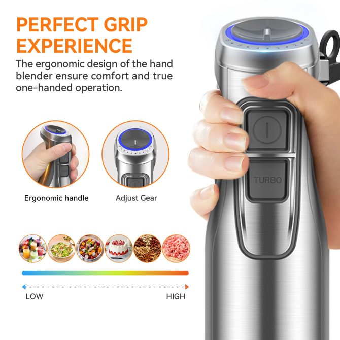 TENKER 1100W Immersion Hand Blender, Stainless Steel Stick Blender with 12-Speed & Turbo Mode, 5-in-1 Handheld Blender with 600ml Mixing Beaker with Lid, 500ml Chopper, Whisk, Milk Frother, BPA-Free - Image 7