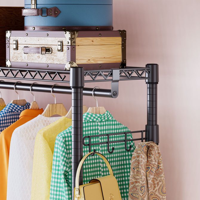 3 Tier Heavy Duty Rolling Garment Rack Wire Clothes Rack for Hanging Clothes, Metal Freestanding Closet Wardrobe with 1 Rods and Wheels Black Chrome 15.7" D x 45.3" W x 75.6" H - Image 15