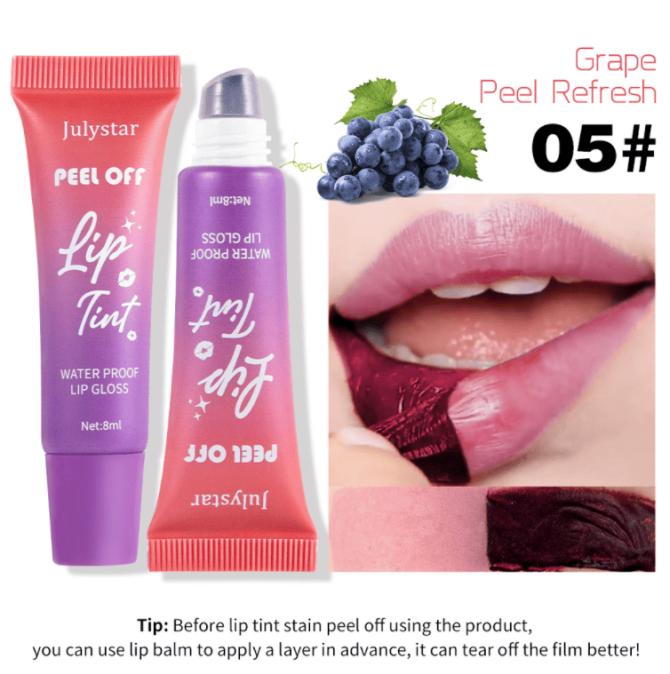PSJ701-049N   Peel-off Lip Color and Moisturizing Fruit-flavored Lip Gloss 6-color peel-off lip color with velvet texture lasting 24h. Individual unit 8ml Matte with color enhancement effect. Lip glo - Image 13