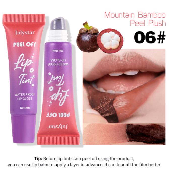 PSJ701-049N   Peel-off Lip Color and Moisturizing Fruit-flavored Lip Gloss 6-color peel-off lip color with velvet texture lasting 24h. Individual unit 8ml Matte with color enhancement effect. Lip glo - Image 14
