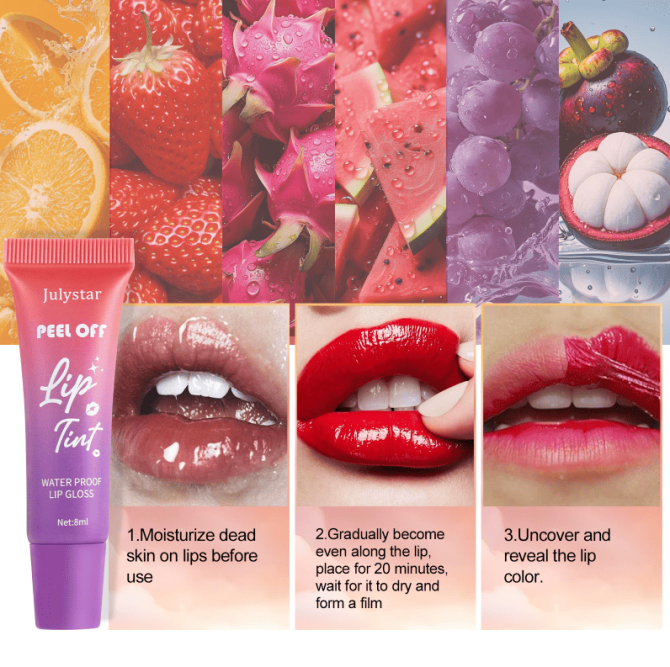 PSJ701-049N   Peel-off Lip Color and Moisturizing Fruit-flavored Lip Gloss 6-color peel-off lip color with velvet texture lasting 24h. Individual unit 8ml Matte with color enhancement effect. Lip glo - Image 3
