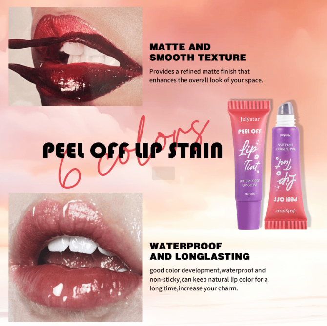 PSJ701-049N   Peel-off Lip Color and Moisturizing Fruit-flavored Lip Gloss 6-color peel-off lip color with velvet texture lasting 24h. Individual unit 8ml Matte with color enhancement effect. Lip glo - Image 4