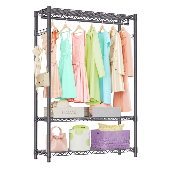 3 Tier Heavy Duty Rolling Garment Rack Wire Clothes Rack for Hanging Clothes, Metal Freestanding Closet Wardrobe with 1 Rods and Wheels Black Chrome 15.7" D x 45.3" W x 75.6" H - Image 21