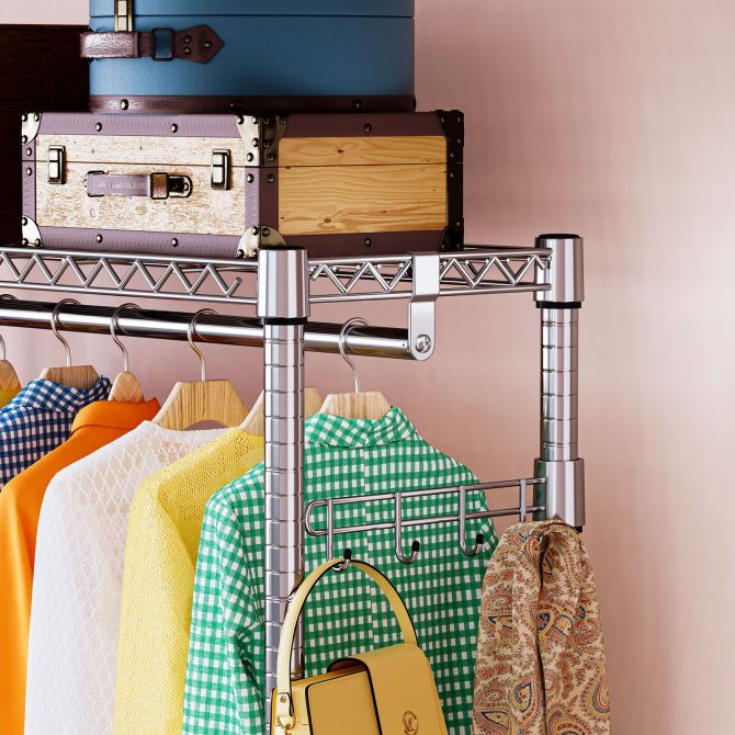 3 Tier Heavy Duty Rolling Garment Rack Wire Clothes Rack for Hanging Clothes, Metal Freestanding Closet Wardrobe with 1 Rods and Wheels Black Chrome 15.7" D x 45.3" W x 75.6" H - Image 5