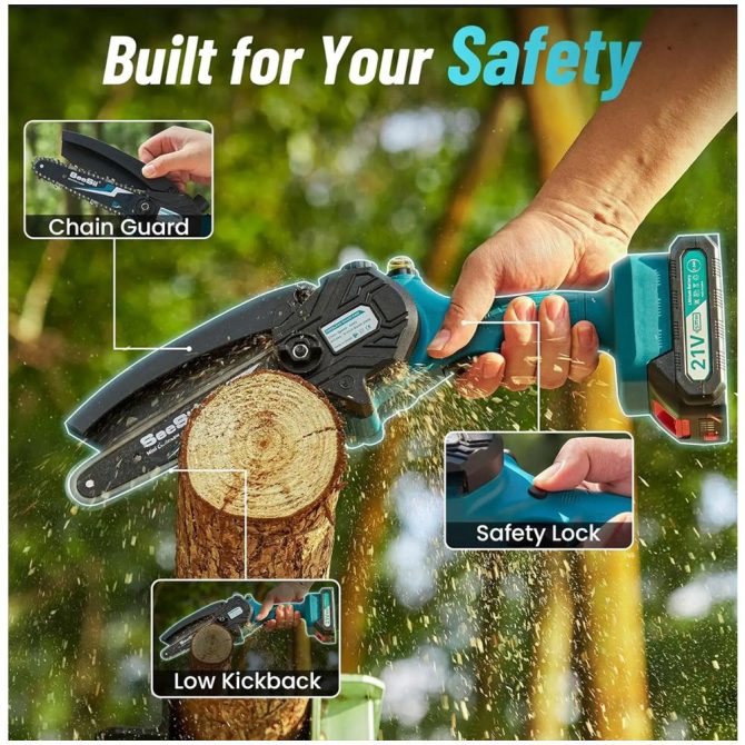 6 inch Mini Cordless Chainsaw ,w/ 2x2000mAh Batteries,Battery Powered Chainsaw for Wood Tree Cutting - Image 2