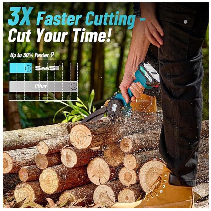 6 inch Mini Cordless Chainsaw ,w/ 2x2000mAh Batteries,Battery Powered Chainsaw for Wood Tree Cutting - Image 5