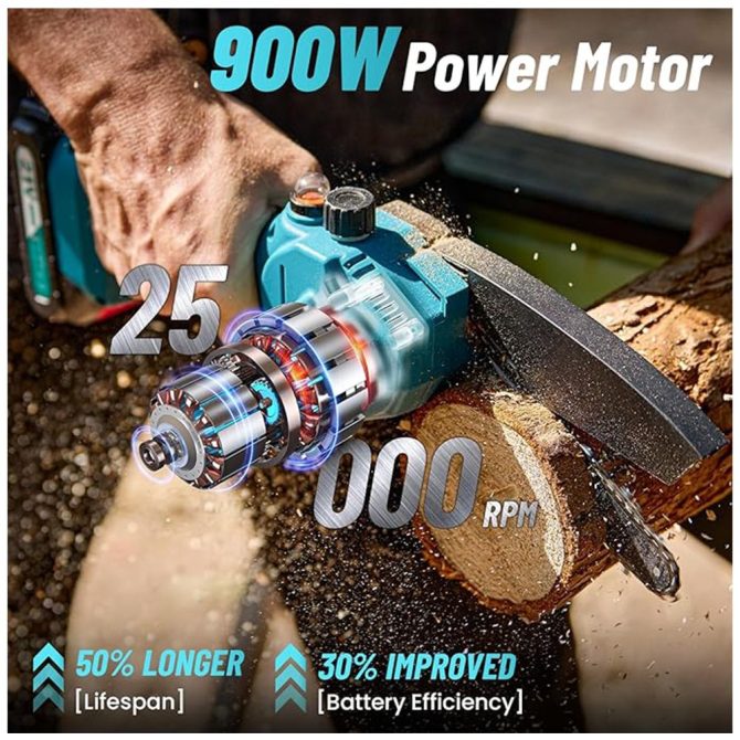 6 inch Mini Cordless Chainsaw ,w/ 2x2000mAh Batteries,Battery Powered Chainsaw for Wood Tree Cutting - Image 6