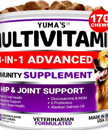 Dog Multivitamin Chewable with Glucosamine Dog Vitamins and Supplements 170 Treats Senior & Puppy Multivitamin for Dogs Hip & Joint Support Immune Health Skin Heart Digestion Probiotics