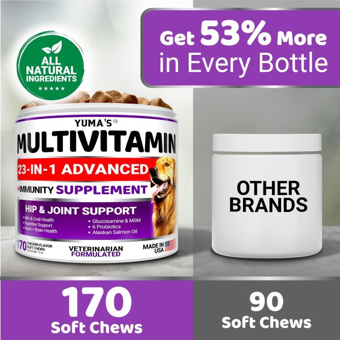 Dog Multivitamin Chewable with Glucosamine Dog Vitamins and Supplements 170 Treats Senior & Puppy Multivitamin for Dogs Hip & Joint Support Immune Health Skin Heart Digestion Probiotics - Image 5