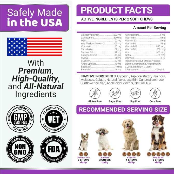 Dog Multivitamin Chewable with Glucosamine Dog Vitamins and Supplements 170 Treats Senior & Puppy Multivitamin for Dogs Hip & Joint Support Immune Health Skin Heart Digestion Probiotics - Image 6