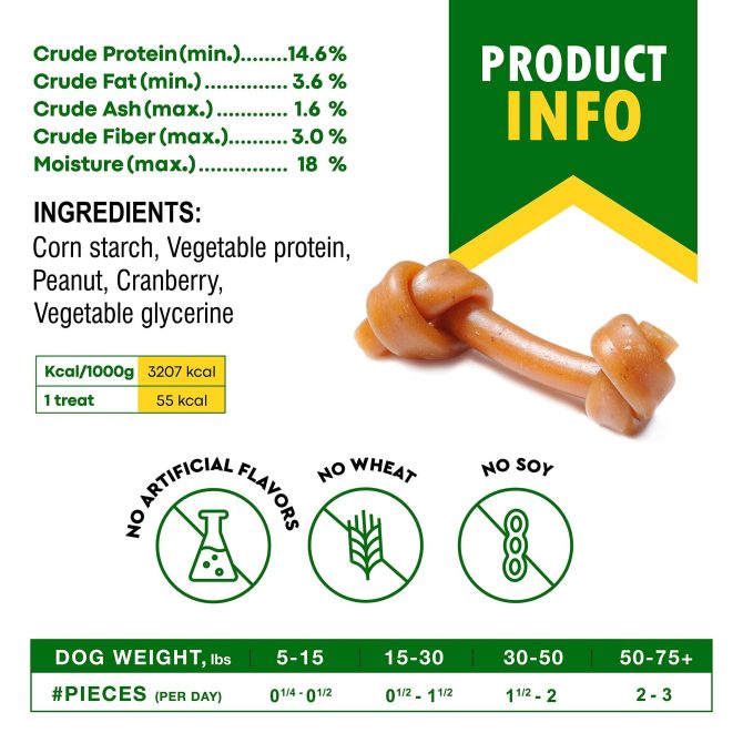 Dog Peanut Butter Bones with Cranberry Rawhide Free Chew Treats Pet Natural Mini & Big Organic Snacks Healthy Collagen & Bulk Best Chews for Small & Large Dogs - Image 5