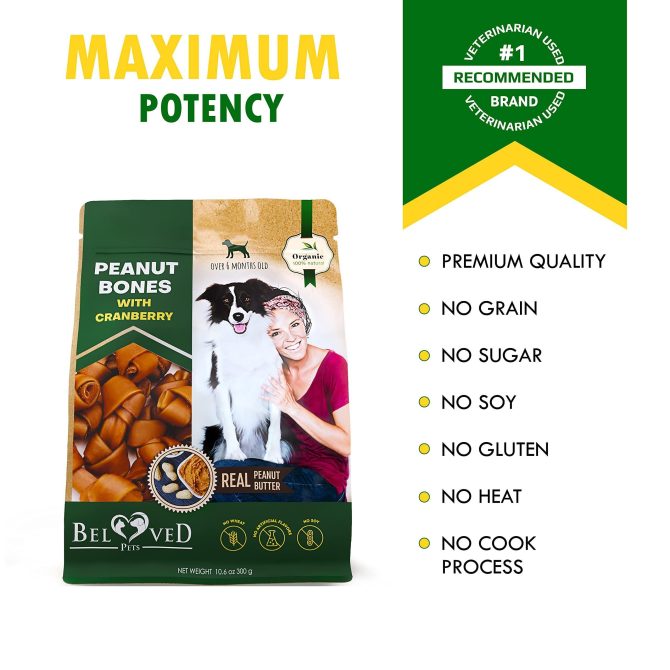 Dog Peanut Butter Bones with Cranberry Rawhide Free Chew Treats Pet Natural Mini & Big Organic Snacks Healthy Collagen & Bulk Best Chews for Small & Large Dogs - Image 6