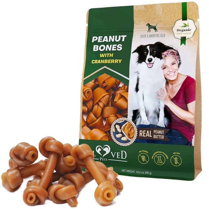 Dog Peanut Butter Bones with Cranberry Rawhide Free Chew Treats Pet Natural Mini & Big Organic Snacks Healthy Collagen & Bulk Best Chews for Small & Large Dogs