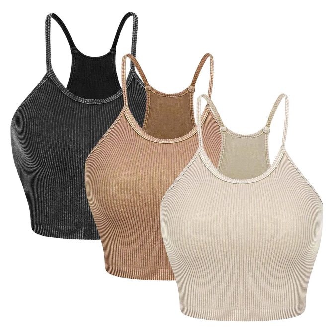 3 Pack Women Crop Basic Tank Top Ribbed Knit Sleeveless Round Neck 9 Color Machine Wash Summer Crop S to XL - Image 89