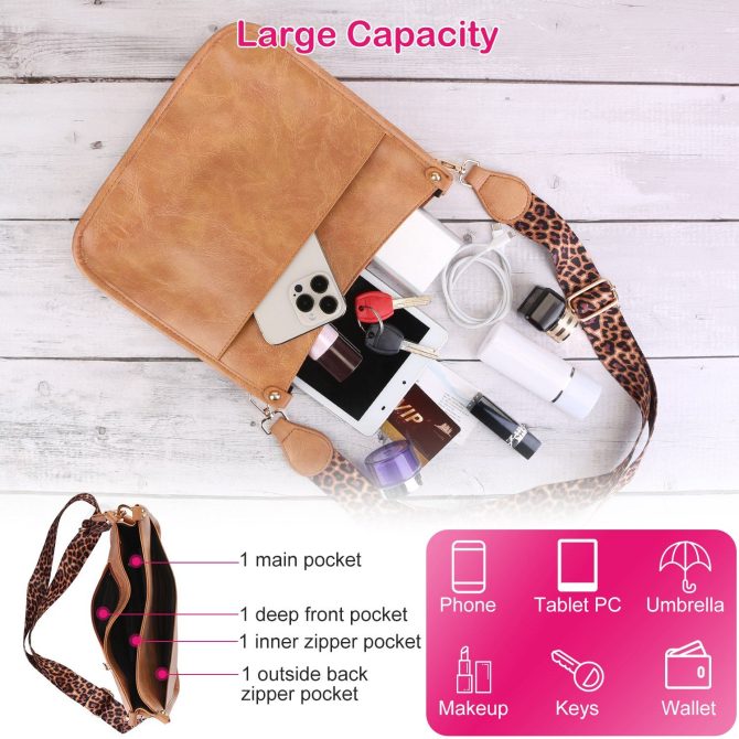 Women Fashion Leather Crossbody Bag Shoulder Bag Casual Handbag with Flexible Wearing Styles Adjustable Guitar Strap - Image 23