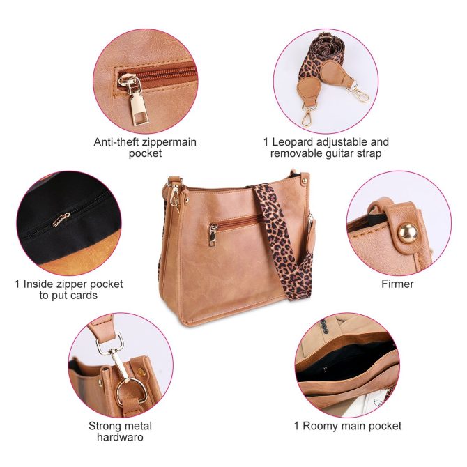 Women Fashion Leather Crossbody Bag Shoulder Bag Casual Handbag with Flexible Wearing Styles Adjustable Guitar Strap - Image 24