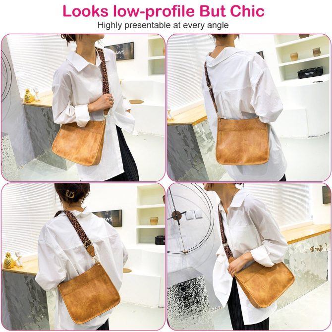 Women Fashion Leather Crossbody Bag Shoulder Bag Casual Handbag with Flexible Wearing Styles Adjustable Guitar Strap - Image 26