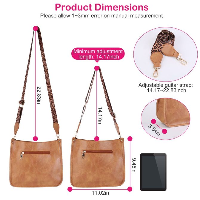Women Fashion Leather Crossbody Bag Shoulder Bag Casual Handbag with Flexible Wearing Styles Adjustable Guitar Strap - Image 28