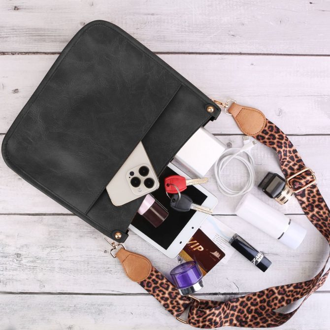 Women Fashion Leather Crossbody Bag Shoulder Bag Casual Handbag with Flexible Wearing Styles Adjustable Guitar Strap - Image 6